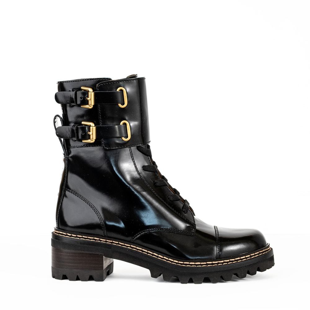 New See by Chloe Mallory Ankle Boot Black Combat $595 EU 39.5 US 9.5